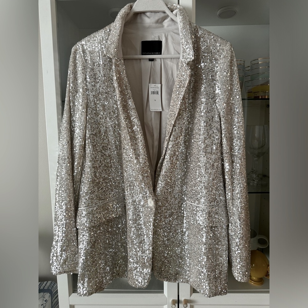 BANANA REPUBLIC BLAZER SEQUIN JACKET  CHAMPAGNE SILVER  NWT